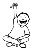 This is a clip art image of a student raising his hand. 