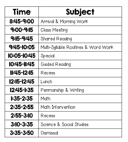 schedule for the year