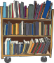 rolling cart of books 